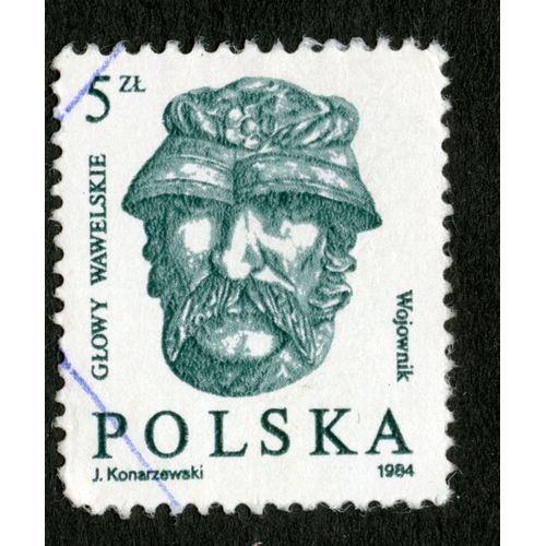 Timbre Oblitéré Polska, Glowy Wawelskie, Wojownik, 5 Zl, Konarzewski, 1984