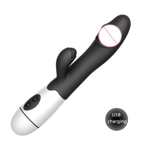 Vibromasseur Lapin Rechargeable Pour Femmes, 30 Vitesses, Réaliste, Stimulateur Vaginal Et Clitoris, Jouets Sexuels Pour Adultes,Black