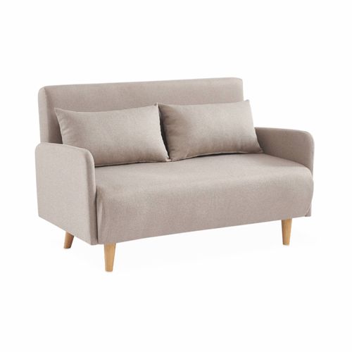Canapé Convertible En Tissu - Panam - 2 Places Scandinave. Pieds Bois Clair. Beige. Banquette