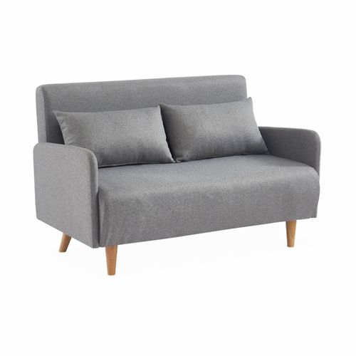Canapé Convertible En Tissu - Panam - 2 Places Scandinave. Pieds Bois Clair. Gris Clair. Banquette