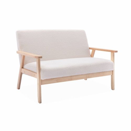Banquette Canapé En Bois Et Tissu Bouclette. Isak. L 114 X P 69.5 X H 73cm