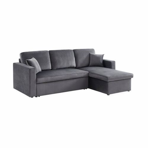Canapé D'angle Convertible En Velours Gris Foncé 3 Places Fauteuil D'angle Réversible Coffre