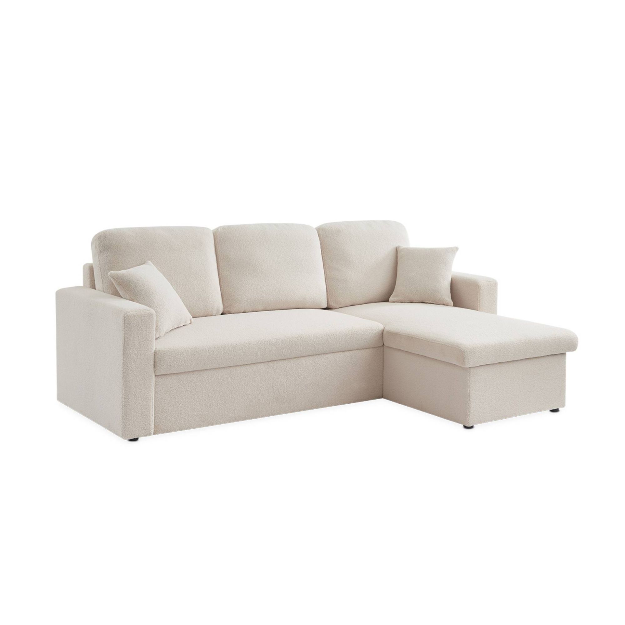 Canapé D'angle Convertible En Tissu Bouclettes Blanches - Ida - 3 Places Fauteuil D'angle