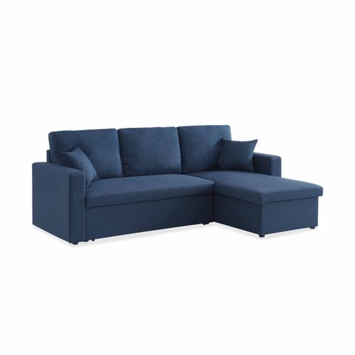 Canapé D'angle Convertible En Tissu Bleu - Ida - 3 Places Fauteuil D'angle Réversible Coffre