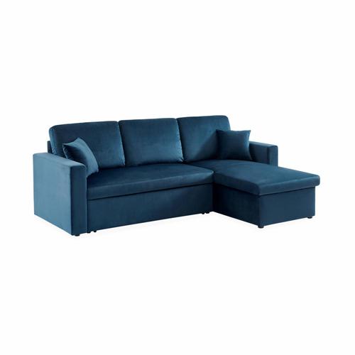 Canapé Dangle Convertible En Velours Bleu Pétrole 3 Places Fauteuil Dangle Réversible Coffre