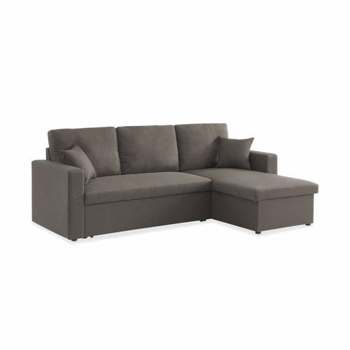 Canapé D'angle Convertible En Tissu Marron Ida 3 Places Fauteuil D'angle Réversible Coffre