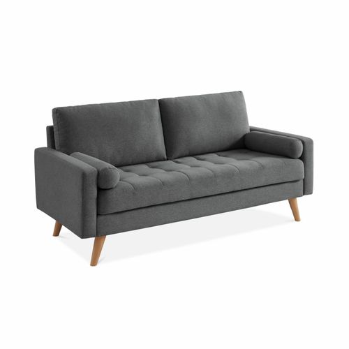 Canapé En Tissu Gris Foncé 3 Places Scandinave Fixe Droit Pieds Bois