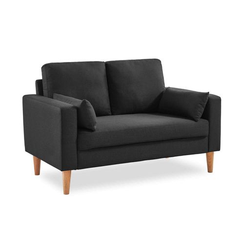 Canapé En Tissu Gris Chiné Foncé - Bjorn - Canapé 2 Places Fixe Droit Pieds Bois. Style Scandinave