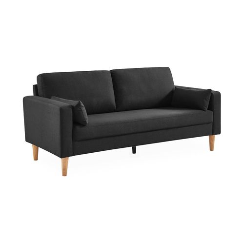 Canapé En Tissu Gris Chiné Foncé - Bjorn - Canapé 3 Places Fixe Droit Pieds Bois Style Scandinave