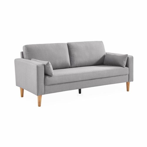 Canapé En Tissu Gris Clair Bjorn Canapé 3 Places Fixe Droit Pieds Bois Style Scandinave