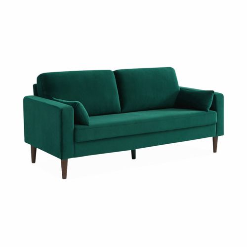 Canapé En Velours Vert Anglais - Bjorn - Canapé 3 Places Fixe Droit Pieds Bois D'hévéa Effet Bois
