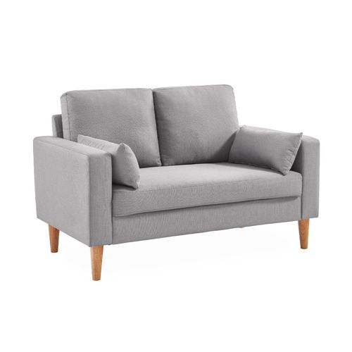Canapé En Tissu Gris Clair - Bjorn - Canapé 2 Places Fixe Droit Pieds Bois Style Scandinave