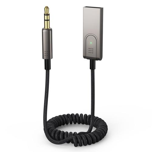 Récepteur Bluetooth V5.0, Adaptateur jack3.5mm AUX Jack et USB Adaptateur Audio sans Fil avec Micro Intégré,pour Haut-Parleur Domestique de Voiture Streaming de Musique Audio (Gris)