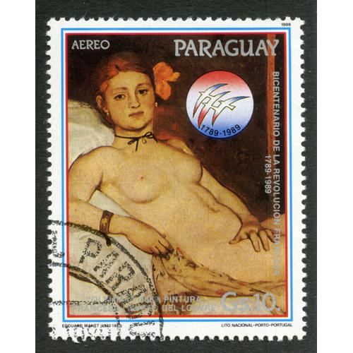 Timbre Oblitéré Paraguay, Bicentenario De La Revolucion Francesa, 1789-1989, Edouard Manet, Aereo, Gs 10