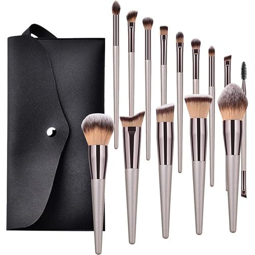 Lot De 14 Pinceaux De Maquillage Professionnels Avec Sac En Cuir Synthétique Pour Fond De Teint, Poudre, Blush, Anti-Cernes, Fard À Paupières, Kit De Pinceaux Cosmétiques 