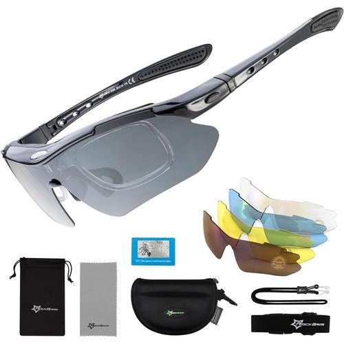 Lunette De Sport Polarisées Homme Cyclisme Lunette Vtt Protection Uv400 Lunette De Soleil Noir Pour Vélo Pêche Course Conduite Avec 5 Verres Interchangeable