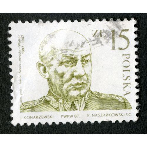 Timbre Oblitéré Polska, Gen. Broni Karol Swierczewski 1897-1947, Zl 15, Konarzewski, Naszarkowski, 1987