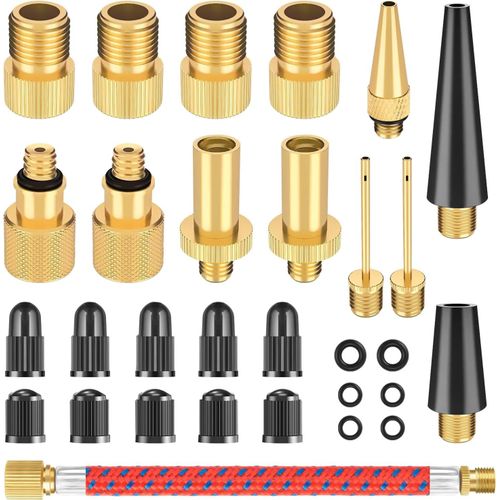 30 Pièces Adaptateur De Pompe À Vélo, Kit De Adaptateur De Valve De Vélo Dv Av Sv, Embout Pompe Velo Avec Vague D'étanchéité, Pour Pompe À Vélo, Compresseurs Pompes