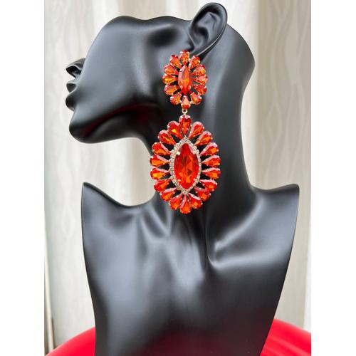 E1542 Orange - Boucles D'oreilles En Métal Strass Géométrique, Boucles D'oreilles Pendantes Pour Femmes, Bijoux Brillants Pour Fête À La Maison, Vente En Gros, Nouvelle Collection