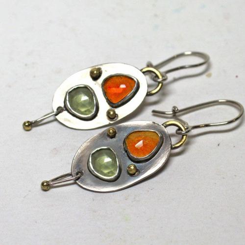 Boucles D'oreilles S076 - Orange - Boucles D'oreilles En Pierre Jaune Orangé Pour Femme Bijoux Vintage En Métal Creux Rouge, Bronze, En Forme De Lignes Dorées, Courbées, Nouveau Design