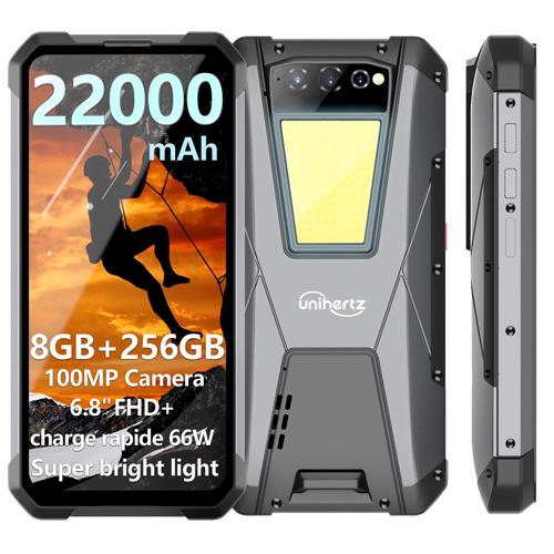 Unihertz Tank 4G Téléphone Portable Incassable Smartphone Robuste Etanche 8+256G 22000mAh 108MP 6.81" écran Double SIM GPS-Noir