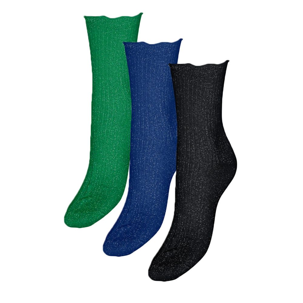 X3 Paires De Chaussettes Noir/Bleu/Vert Femme Vero Moda Magic Glitter