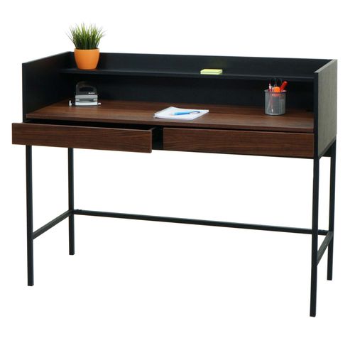 Bureau Hwc-J79, Table D'ordinateur De Bureau, Tiroir 120x50cm Bois Métal   Aspect Noyer