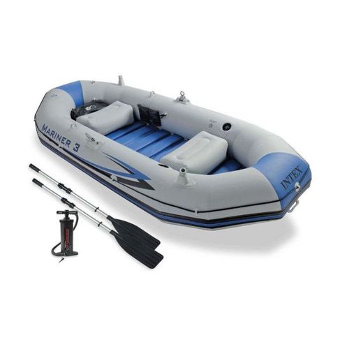 Intex 68373np Set Bateau Mariner 3 Avec Rames + Gonfleur (3 Places) Gris Et Bleu