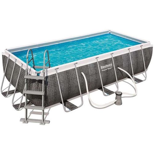Piscine tubulaire rectangle power steel 4.04 x 2.01 x h.1.00 m - motif rotin gris
