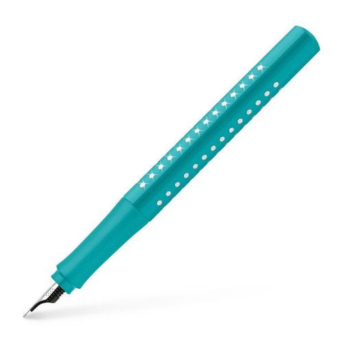 Stylo Plume - Bleu Turquoise Avec Strass - Rechargeable - Grip Sparkle - Faber-Castell