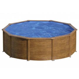 Piscine ronde acier Ø4,80m x H: 1,32m - Imitation bois - Filtration à sable