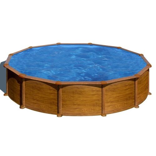 Piscine ronde acier Ø5,70m x H: 1,32m - Imitation bois - Filtration à sable