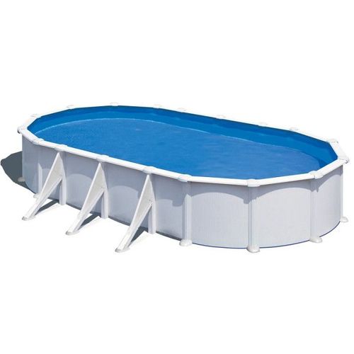 Piscine ovale acier 7,44m x 3,99m x H: 1,32m - Filtration à sable - Renforts apparents