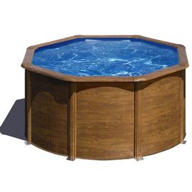 Piscine ronde acier Ø2,60m x H: 1,22m - Imitation bois - Filtration à sable