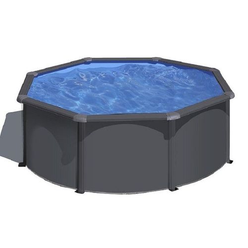Piscine ronde acier Ø3,20m x H: 1,22m - Gris anthracite - Filtration à sable