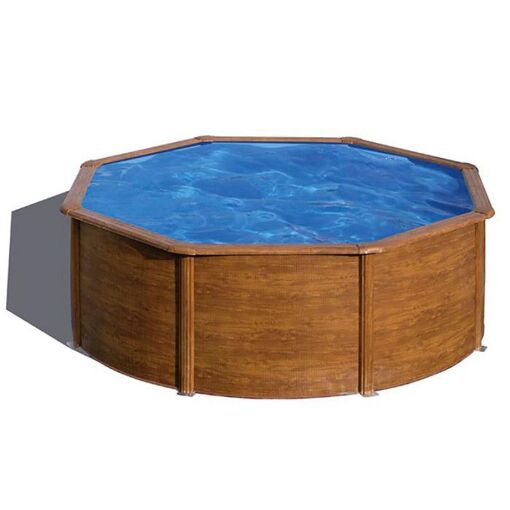 Piscine ronde acier Ø3,70m x H: 1,22m - Imitation bois