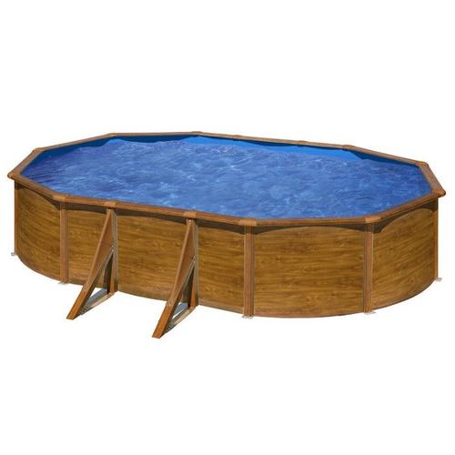 Piscine hors sol acier ovale PACIFIC aspect bois avec renforts apparents