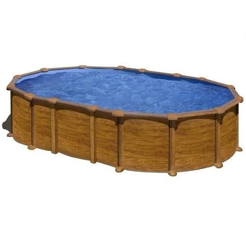 Kit piscine hors-sol amazonia acier aspect bois ovale - 610 x 375 x h.132 cm