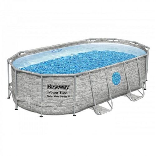 Kit piscine Bestway POWER STEEL SWIM VISTA POOL ovale 427x250x100cm aspect tressé avec hublots