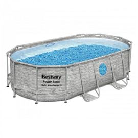 Kit piscine Bestway POWER STEEL SWIM VISTA POOL ovale 427x250x100cm aspect tressé avec hublots