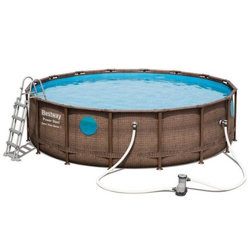 Piscine Hors-sol Tubulaire Bestway Power Steel Imitation Rotin 488x122 cm Épurateur à Cartouche de 5 678 L/H Bâche et Échelle