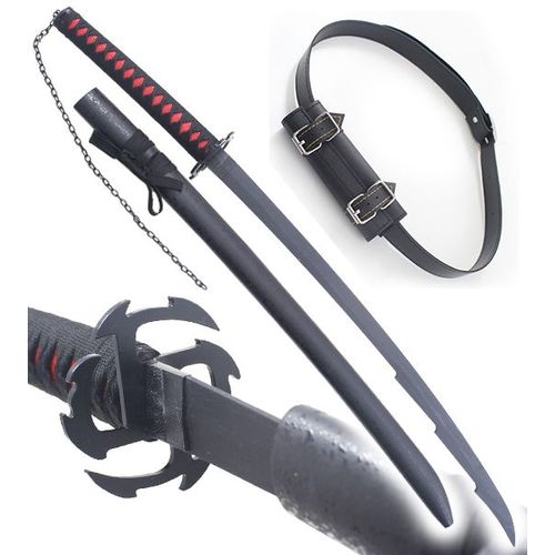 Bleach Katana en Bois Lame en Bois Ichigo Epee Bankai Sabre V4 + Ceinturon Noir Porte Epee Ceinture Repliksword