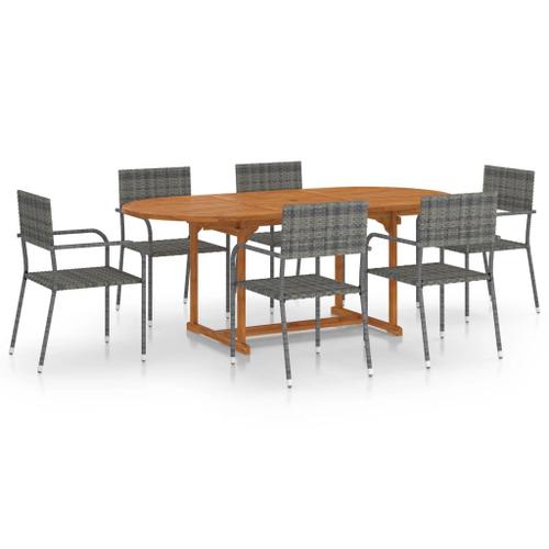 Ensemble À Dîner De Jardin 7 Pcs Résine Tressée Anthracite