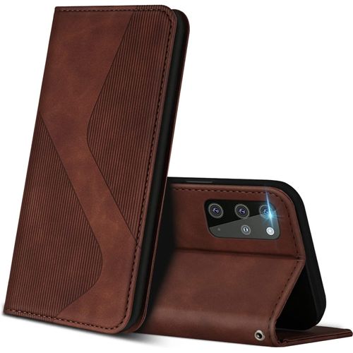 Coque Pour Samsung Galaxy S20 Plus, Premium Etui Housse En Cuir De Protection Avec [Emplacements Cartes] [Magnetique], Clapet Folio Portefeuille Pour Samsung Galaxy S20 Plus (Marron)