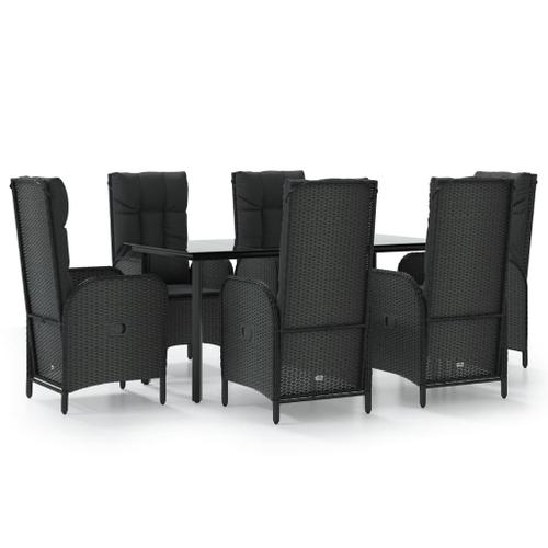 Ensemble À Dîner De Jardin Et Coussins 7pcs Noir Résine Tressée