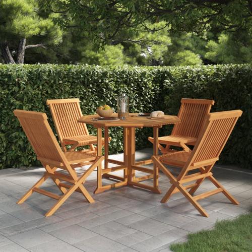 Ensemble À Dîner D'extérieur Pliable 5 Pcs Bois Solide De Teck