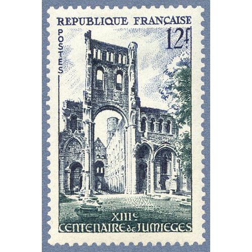 France 1954, Très Beau Timbre Neuf** Luxe Yvert 985, 13ème Centenaire De L'abbaye De Jumièges.