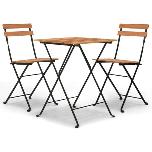 Ensemble De Bistro Pliable 3 Pcs Bois De Teck Massif Et Acier