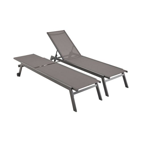 Lot De 2 Bains De Soleil Elsa En Aluminium Gris Anthracite Et Textilène Gris Taupe Transats Multi