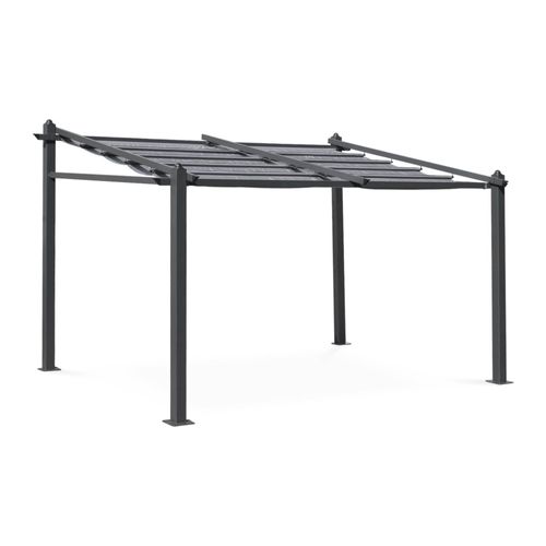 Pergola Murale En Aluminium - Murum 3x4m - Toile Grise - Tonnelle Ideale Pour Votre Terrasse Toit